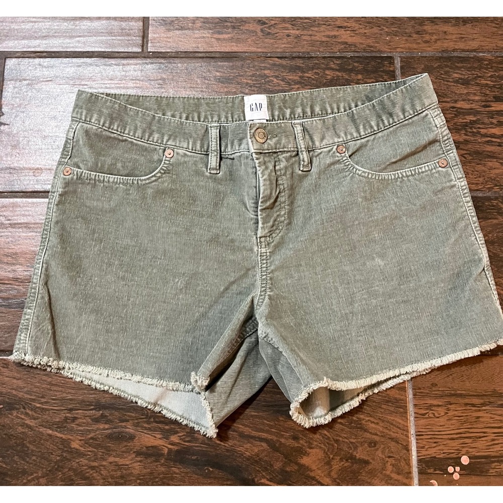 Gap Womens Olive Green Corduroy Raw Hem Shorts Size 12 Frayed Cotton Blend